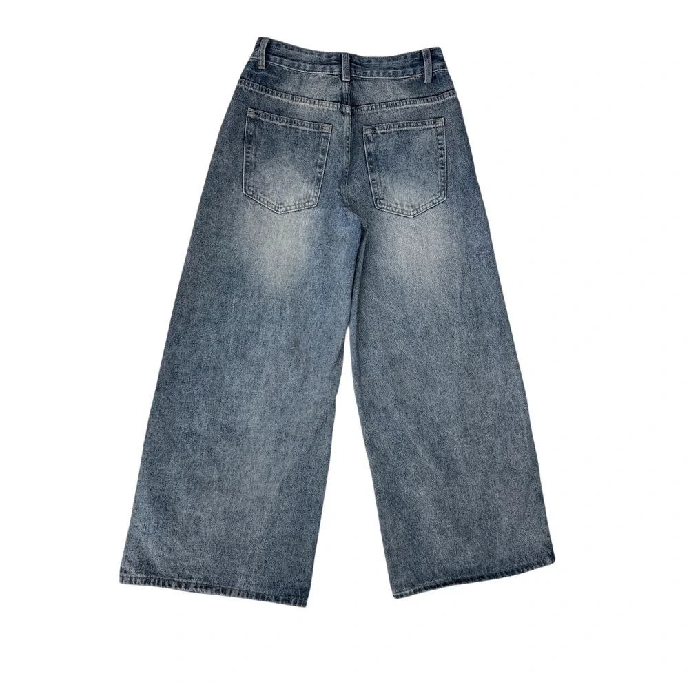Edikted Women's Skater Girl Jeans XS Blue Wash Baggy Wide Leg Denim